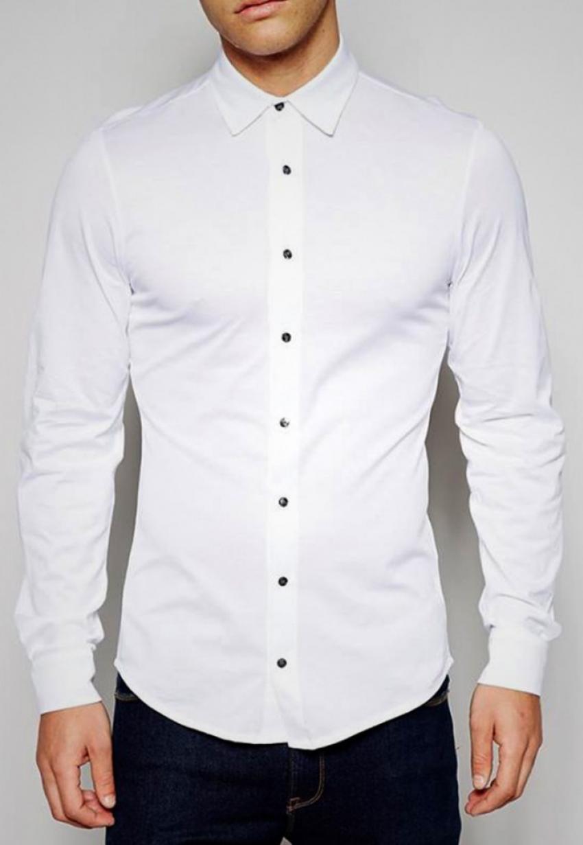 CLEARANCE SALE OF WHITE SLIM FIT CASUAL SHIRT WITH BLACK BUTTONS
